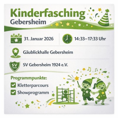 Kinderfasching des SV Gebersheim am 31. Januar in der Gäublickhalle